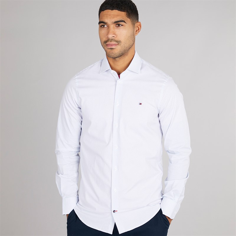 Tommy Hilfiger Mens Pop Stripe Shirt Sweet Blue/Optic White