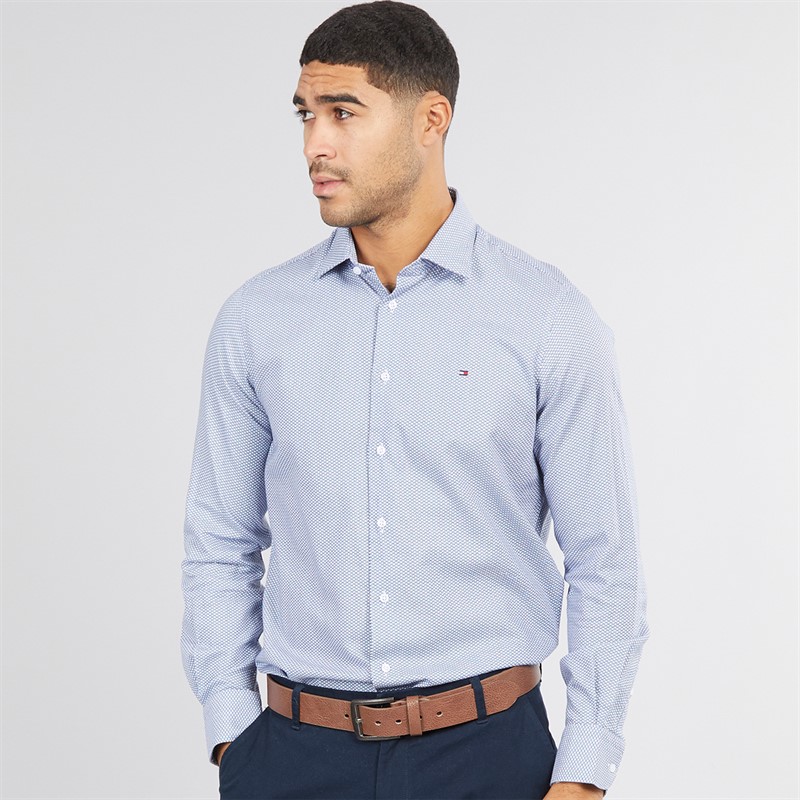 Tommy Hilfiger Mens Twill Geo Shirt Optic White/Preppy Navy