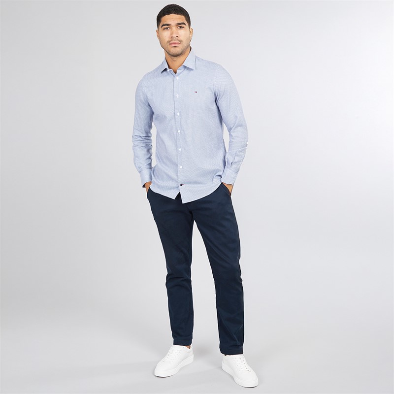 Tommy Hilfiger Mens Twill Geo Shirt Optic White/Preppy Navy