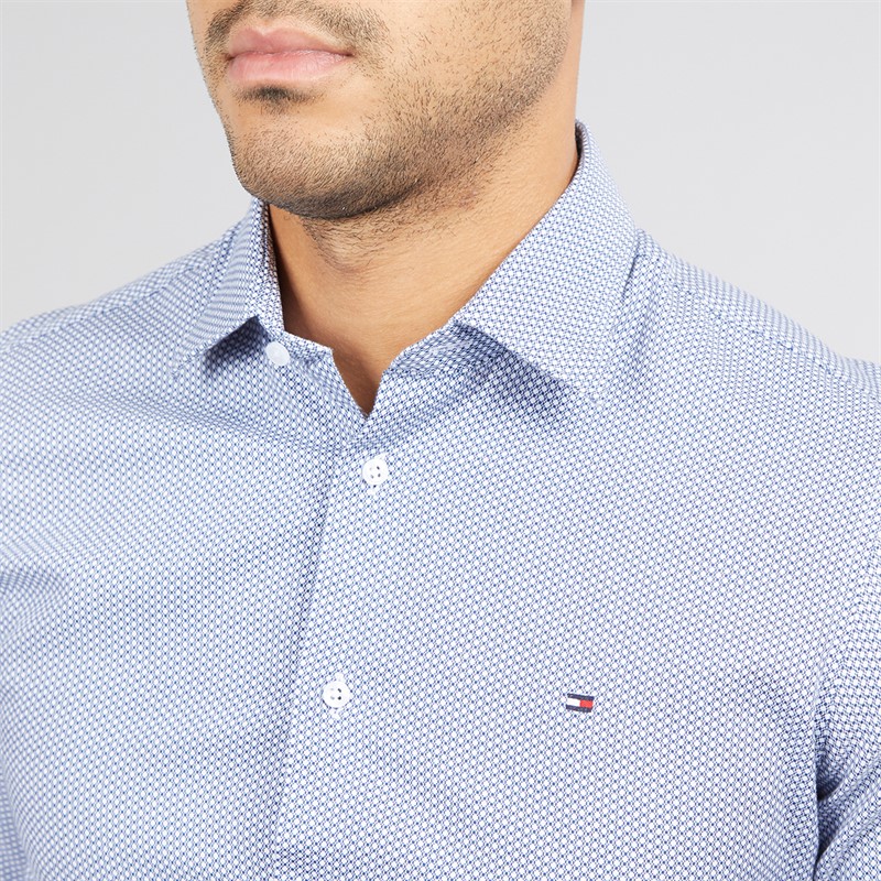 Tommy Hilfiger Mens Twill Geo Shirt Optic White/Preppy Navy