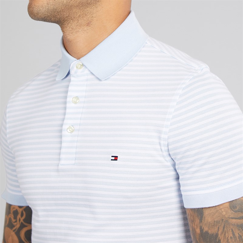 Tommy Hilfiger Mens 1985 Slim Polo Shirt Breezy Blue/White