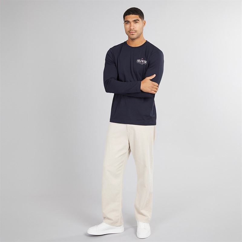 Tommy Hilfiger Mens Hilfiger Stack Long Sleeve Top Desert Sky