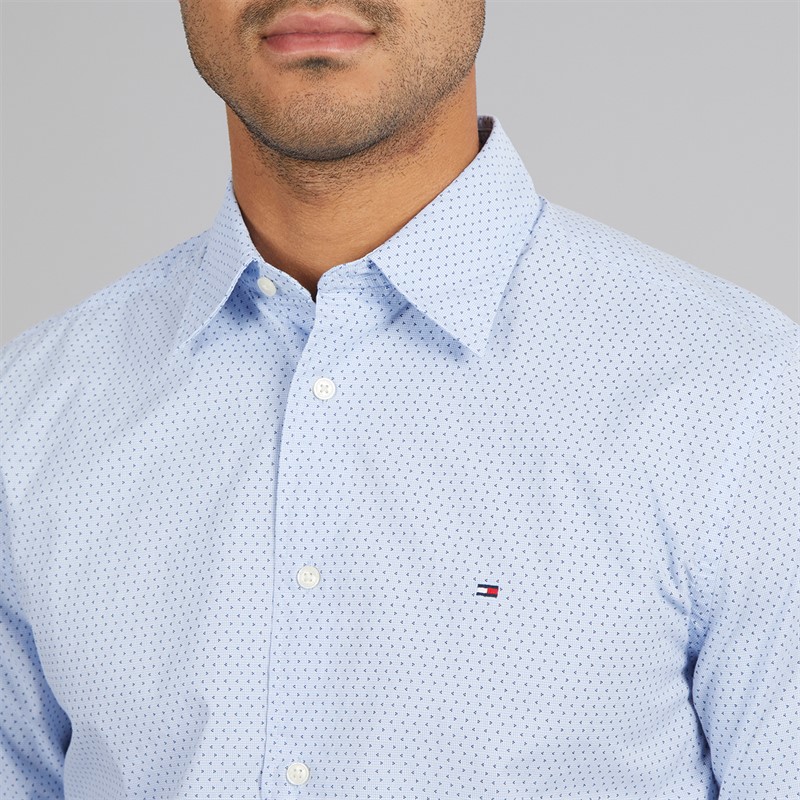 Tommy Hilfiger Mens Flex Poplin Mini Print Shirt Cloudy Blue