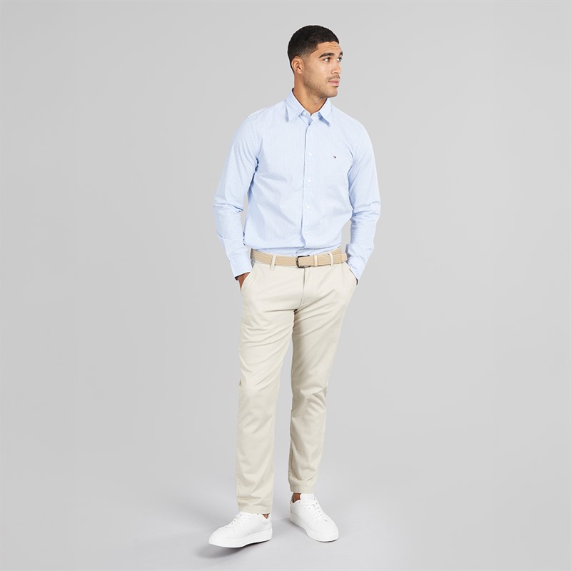 Tommy Hilfiger Mens Flex Poplin Mini Print Shirt Cloudy Blue