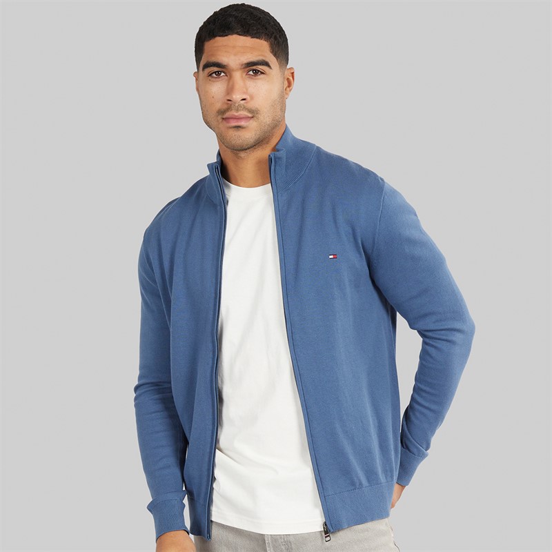 Tommy Hilfiger Mens Essential Cotton Zip Thru Jumper Aegean Sea