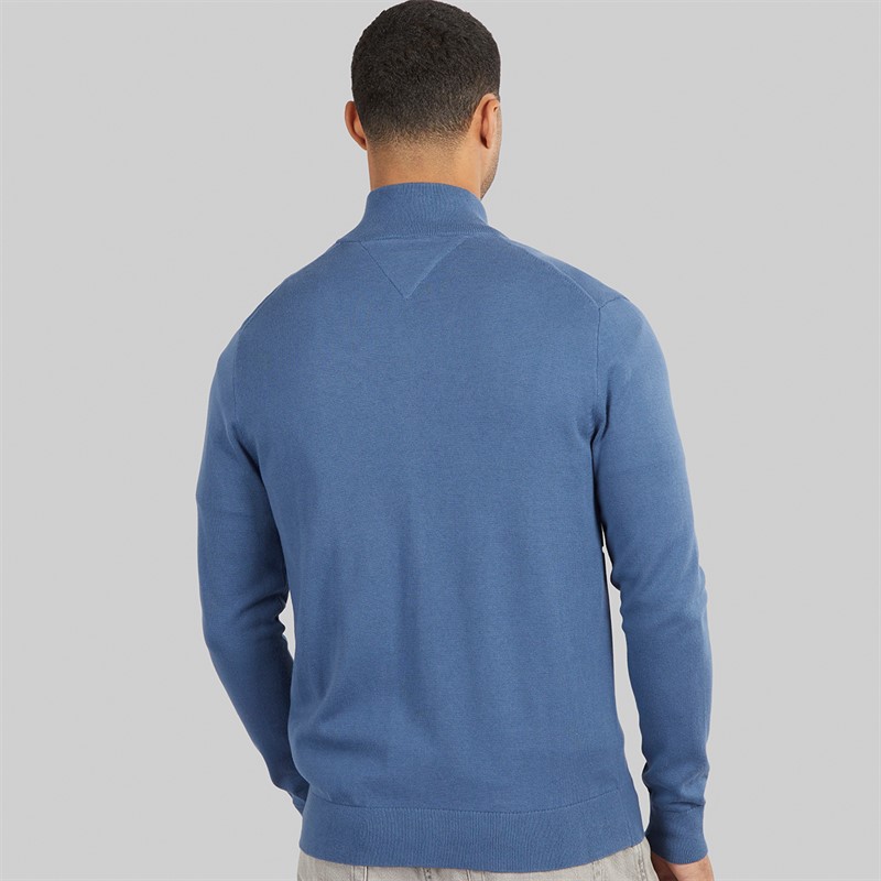 Tommy Hilfiger Mens Essential Cotton Zip Thru Jumper Aegean Sea