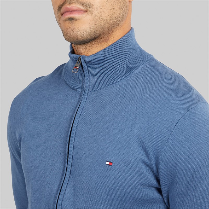 Tommy Hilfiger Mens Essential Cotton Zip Thru Jumper Aegean Sea