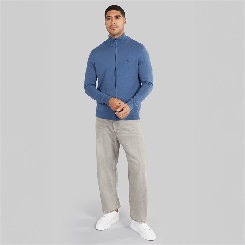 Tommy Hilfiger Mens Essential Cotton Zip Thru Jumper Aegean Sea
