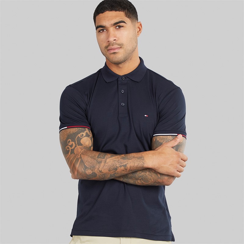 Tommy Hilfiger Mens Interlock Flagcuff Slim Fit Polo Shirt Desert Sky