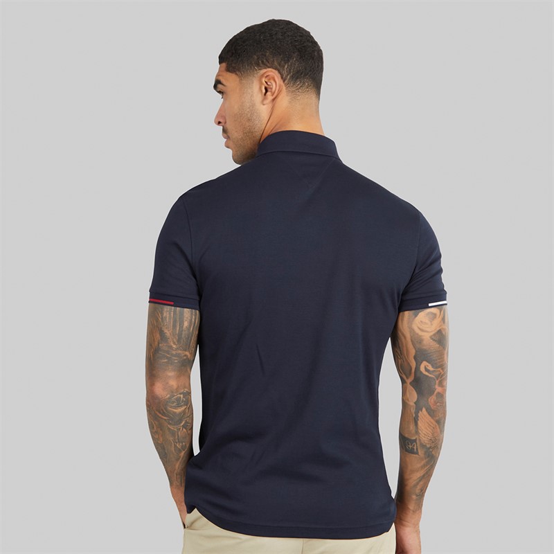 Tommy Hilfiger Mens Interlock Flagcuff Slim Fit Polo Shirt Desert Sky