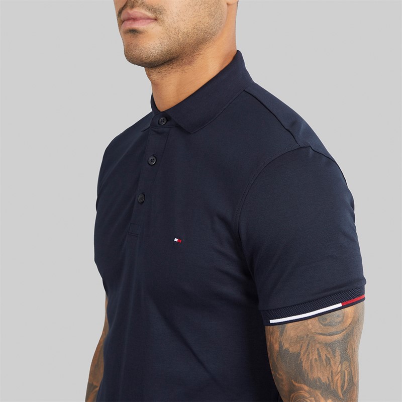 Tommy Hilfiger Mens Interlock Flagcuff Slim Fit Polo Shirt Desert Sky