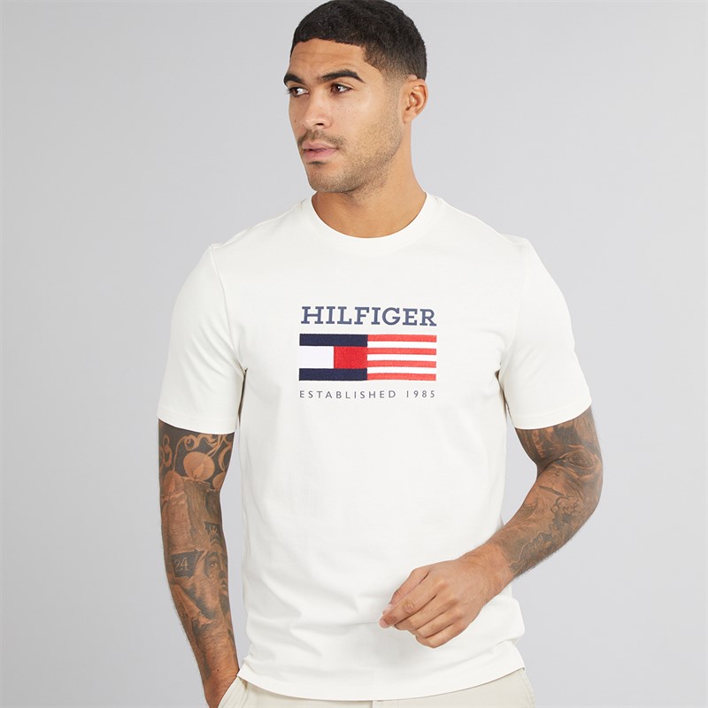 Tommy Hilfiger Mens Americana Monotype Flag Box T-Shirt Ivory Petal