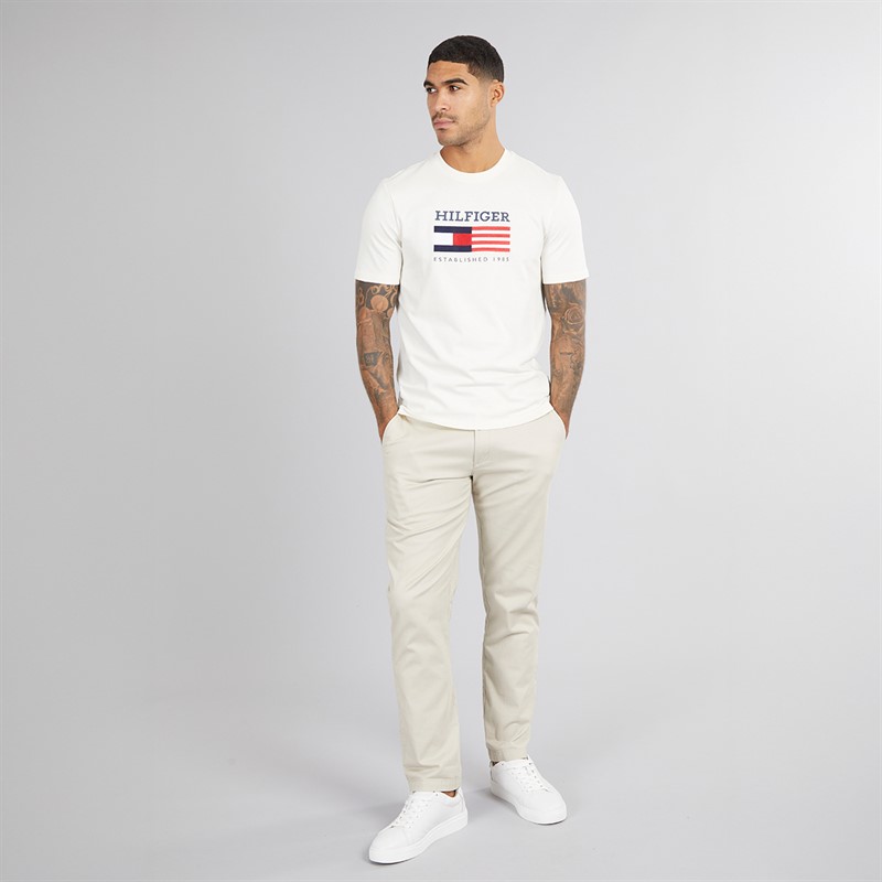 Tommy Hilfiger Mens Americana Monotype Flag Box T-Shirt Ivory Petal