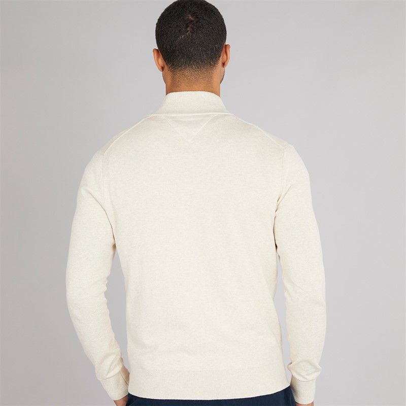 Tommy Hilfiger Mens Essential Cotton Zip Thru Jumper Heathered Oatmilk