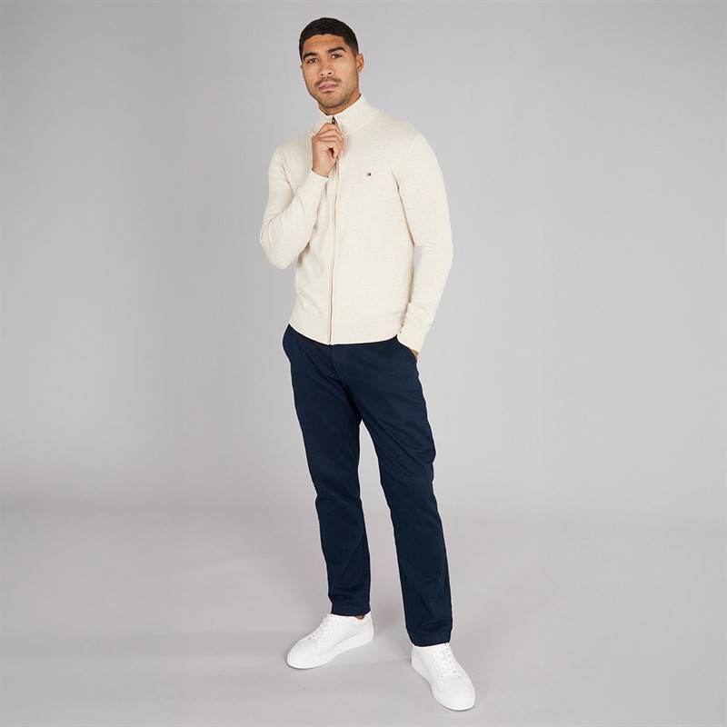 Tommy Hilfiger Mens Essential Cotton Zip Thru Jumper Heathered Oatmilk