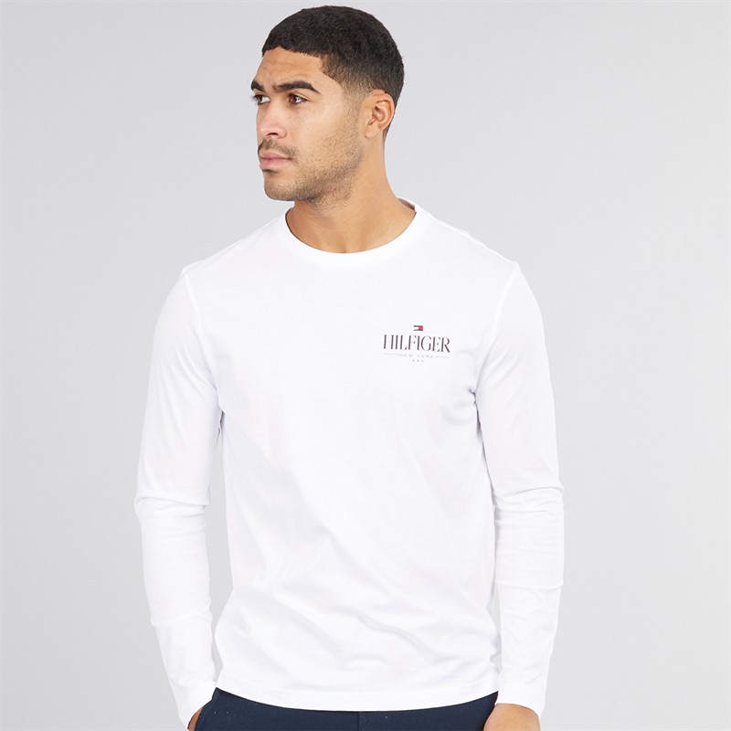 Tommy Hilfiger Mens Hilfiger Stack Long Sleeve Top White