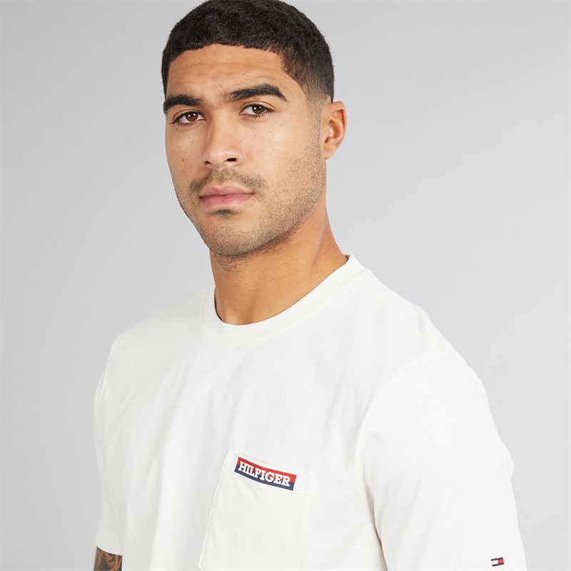 Tommy Hilfiger Mens Americana Monotype Pocket T-Shirt Ivory Petal