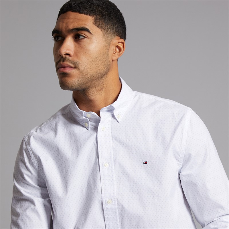 Tommy Hilfiger Mens Flex Poplin Shirt Optic White/Breezy Blue