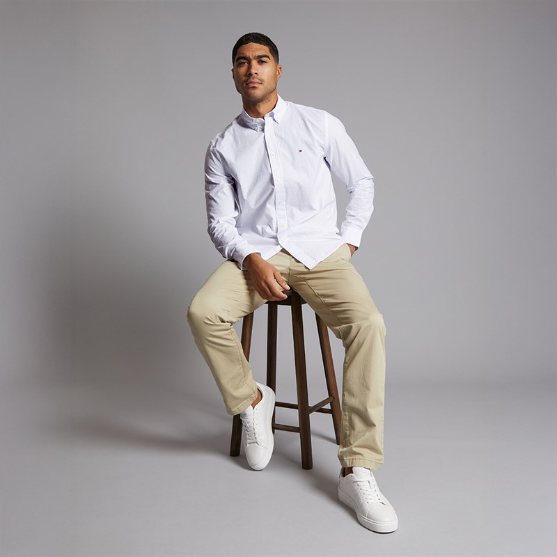 Tommy Hilfiger Mens Flex Poplin Shirt Optic White/Breezy Blue