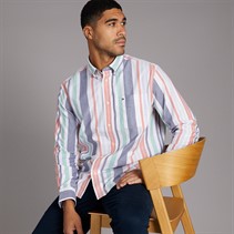 Tommy Hilfiger Mens Oxford Stripe Relaxed Shirt Brilliant Orange Multi/Stripe