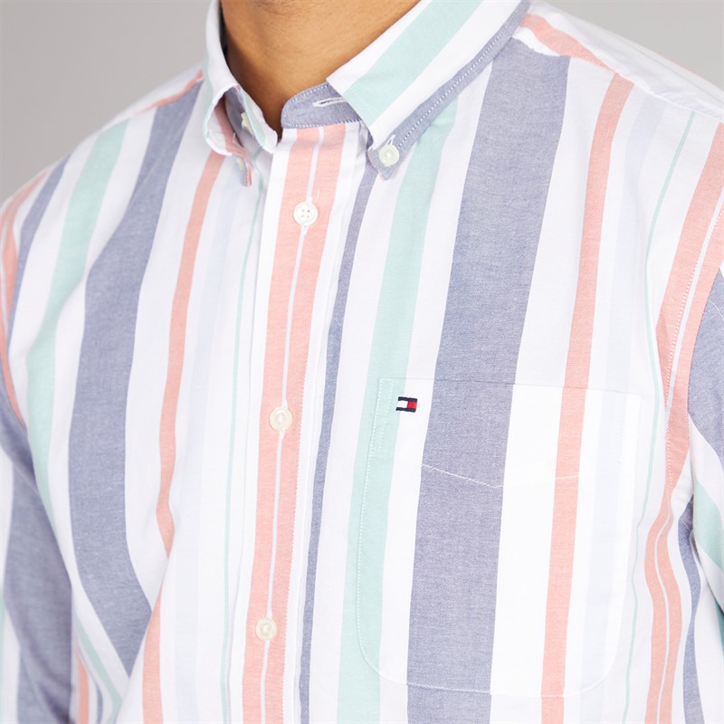 Tommy Hilfiger Mens Oxford Stripe Relaxed Shirt Brilliant Orange Multi/Stripe