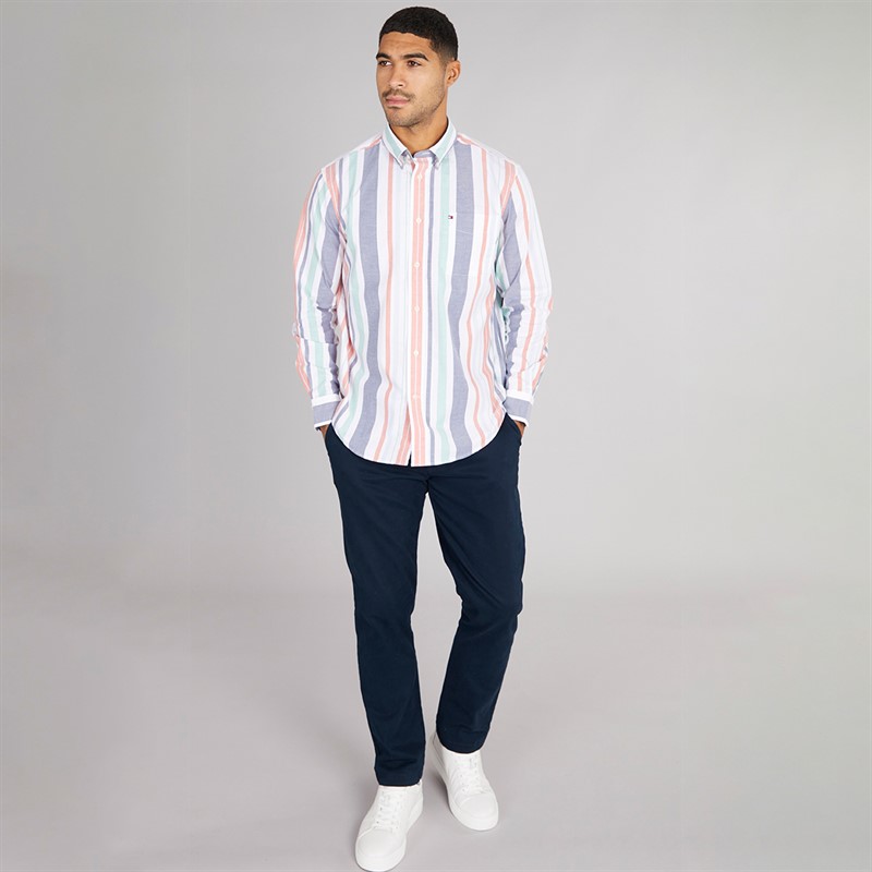 Tommy Hilfiger Mens Oxford Stripe Relaxed Shirt Brilliant Orange Multi/Stripe