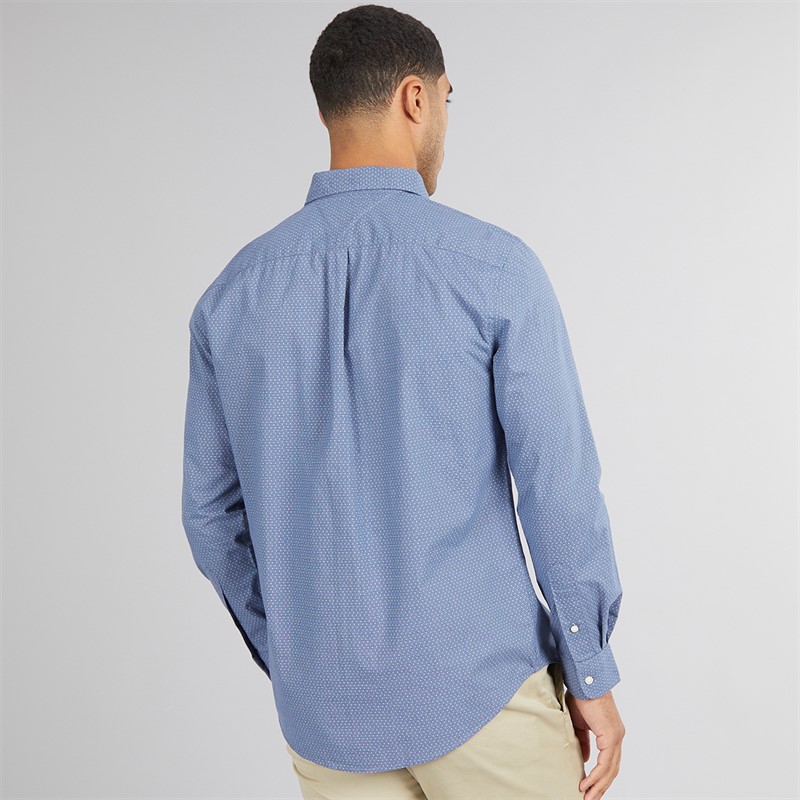 Tommy Hilfiger Mens Flex Poplin Mini Print Shirt Preppy Navy