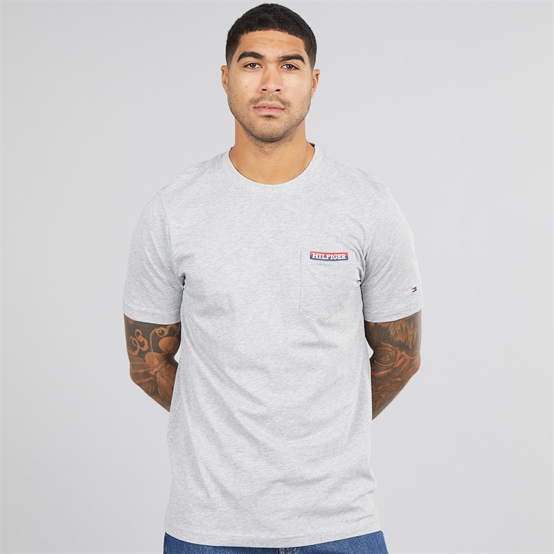Tommy Hilfiger Mens Americana Monotype Pocket T-Shirt Light Grey Heather