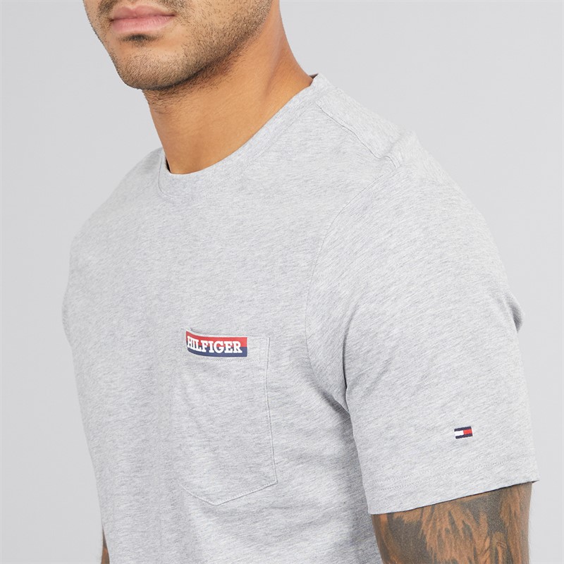Tommy Hilfiger Mens Americana Monotype Pocket T-Shirt Light Grey Heather