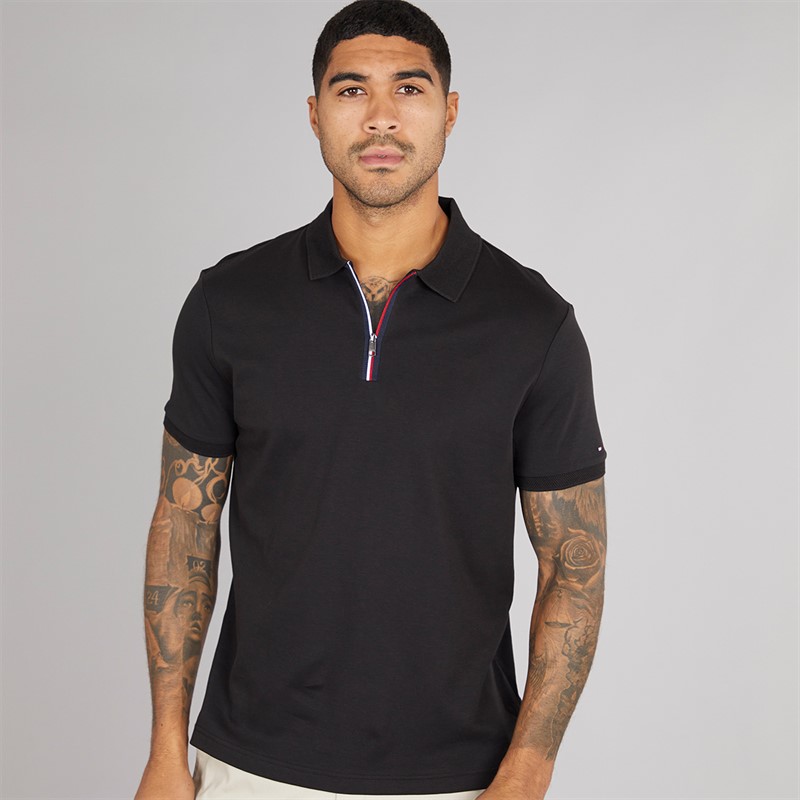 Tommy Hilfiger Mens Interlock Zip Polo Shirt Black