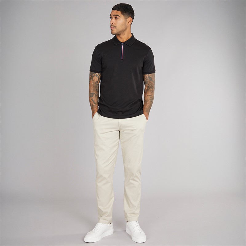 Tommy Hilfiger Mens Interlock Zip Polo Shirt Black