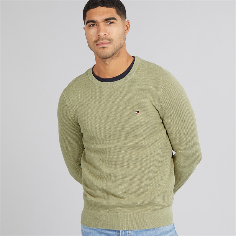 Tommy Hilfiger Mens Essential Structure Crew Neck Jumper Heathered Olive