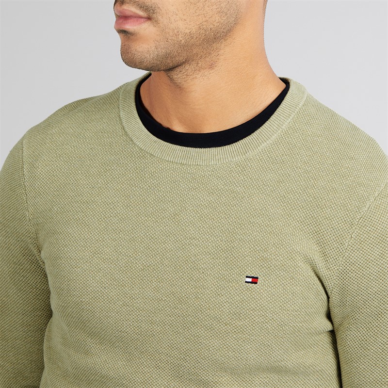 Tommy Hilfiger Mens Essential Structure Crew Neck Jumper Heathered Olive