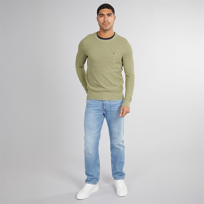 Tommy Hilfiger Mens Essential Structure Crew Neck Jumper Heathered Olive