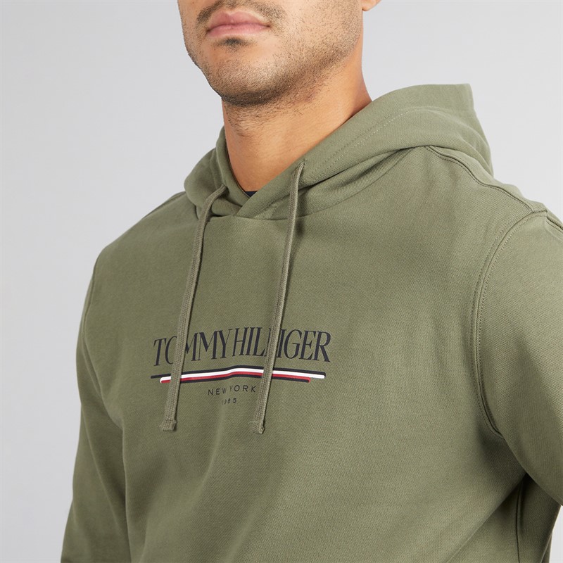 Tommy Hilfiger Mens Love Hilfiger Hoodie Battle Green