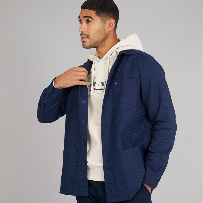 Tommy Hilfiger Mens Waffle Overshirt Preppy Navy