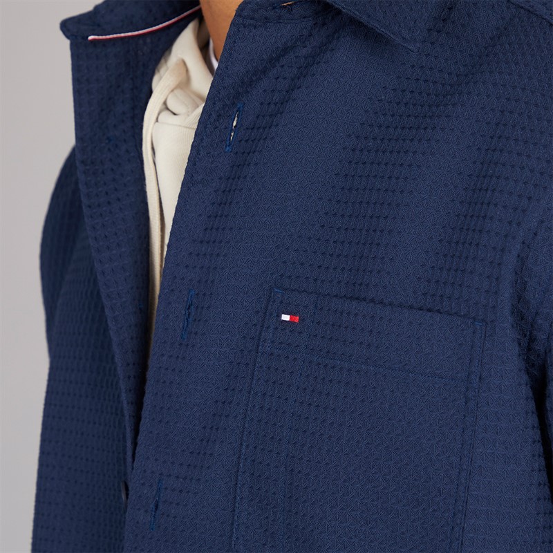 Tommy Hilfiger Mens Waffle Overshirt Preppy Navy