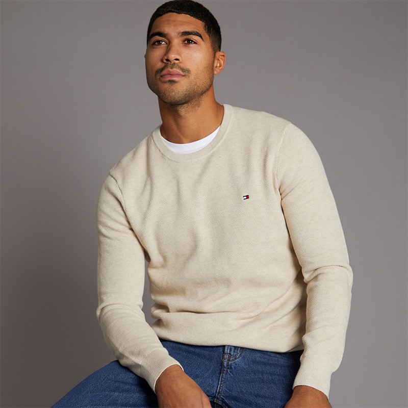 Tommy Hilfiger Mens Essential Structure Crew Neck Jumper Heathered Oatmilk