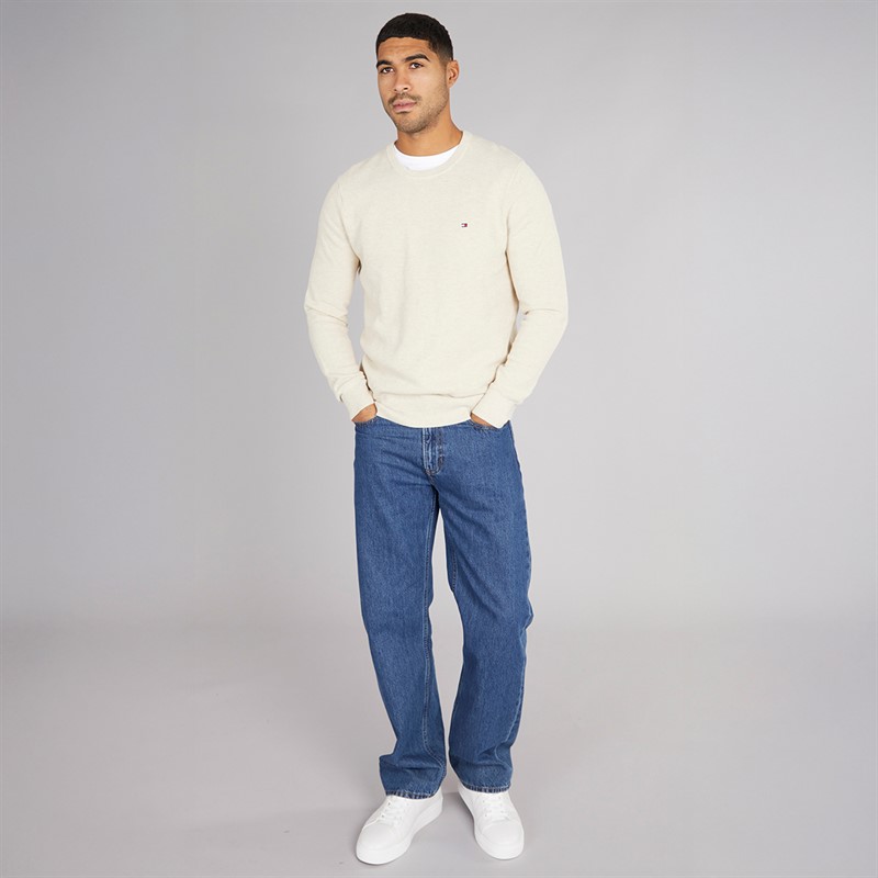 Tommy Hilfiger Mens Essential Structure Crew Neck Jumper Heathered Oatmilk