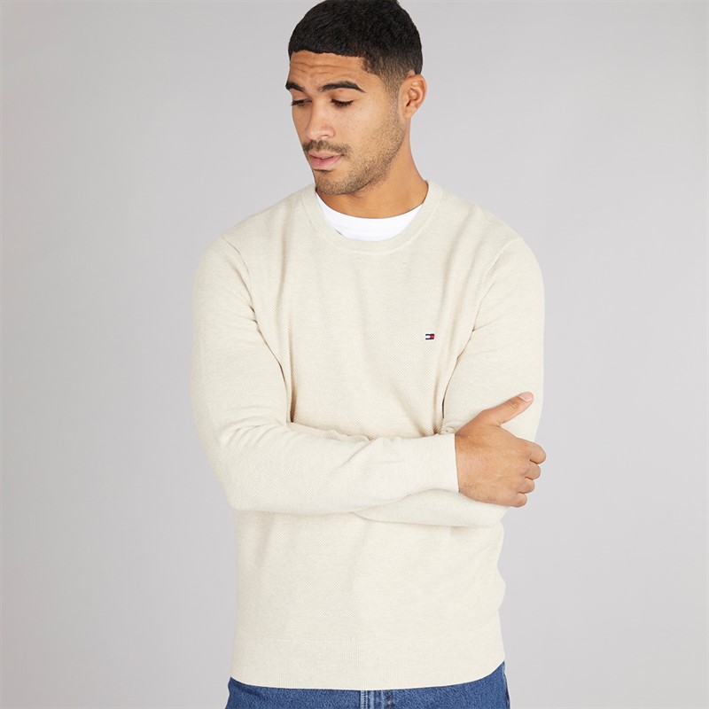 Tommy Hilfiger Mens Essential Structure Crew Neck Jumper Heathered Oatmilk