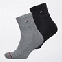 Tommy Hilfiger Mens Two Pack Quarter Socks Mid Grey/Black Mid Grey / Black