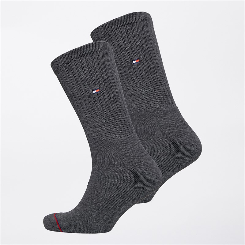 Tommy Hilfiger Mens Two Pack Crew Socks Anthracite Melange