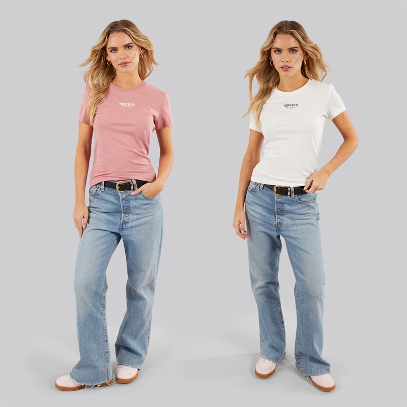 Tommy Hilfiger Womens Essential Two Pack T-Shirts Ecru/Tahiti Berry Ecru / Tahiti Berry