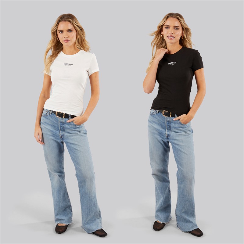 Tommy Hilfiger Womens Essential Two Pack T-Shirts Ecru/Black Ecru / Black