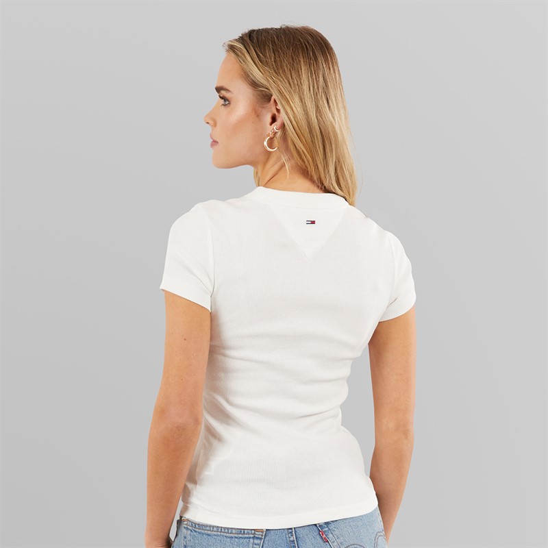 Tommy Hilfiger Womens Slim Script T-Shirt Ecru