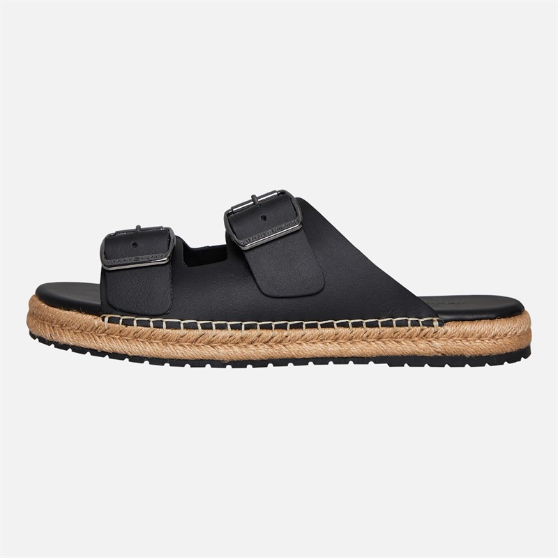 Tommy Hilfiger Mens Jute Double Buckle Sandals Black