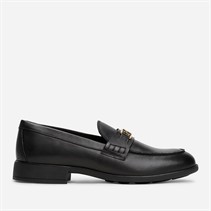 Tommy Hilfiger Womens Leather Monogram Horsebit Loafers Black