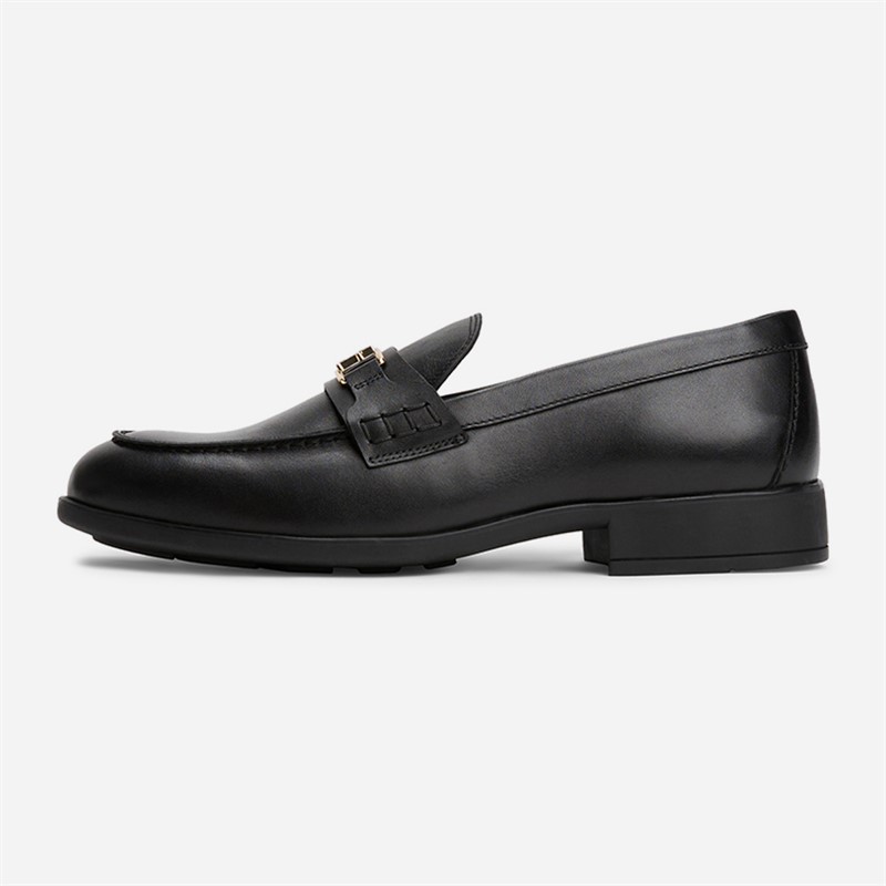 Tommy Hilfiger Womens Leather Monogram Horsebit Loafers Black