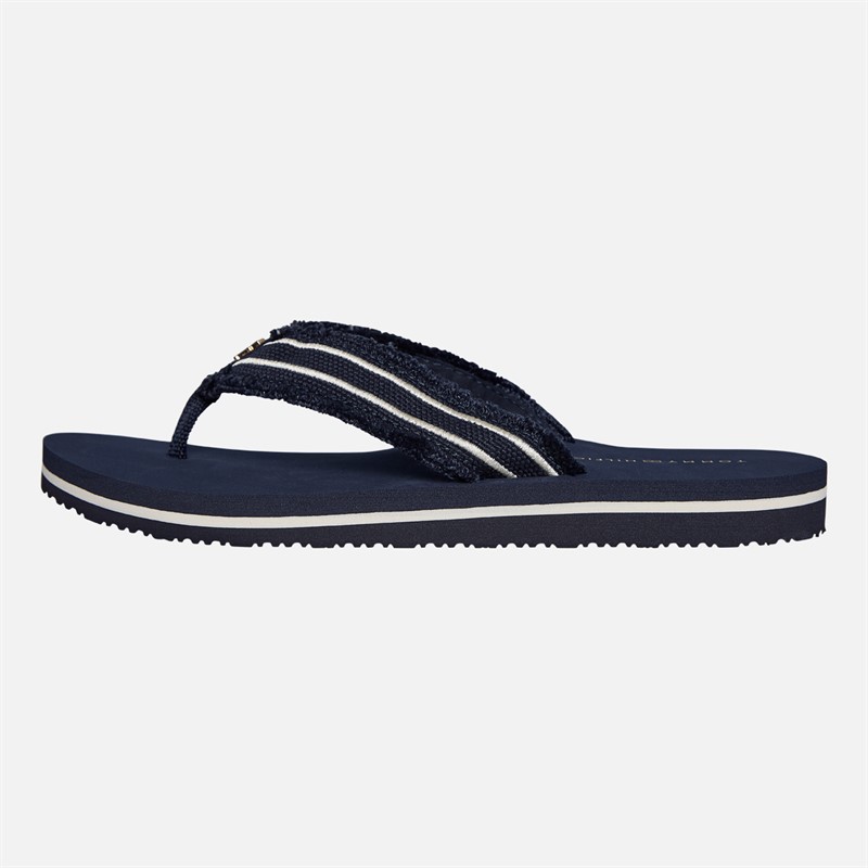 Tommy Hilfiger Womens TH Monogram Webbing Strap Flip Flops Space Blue