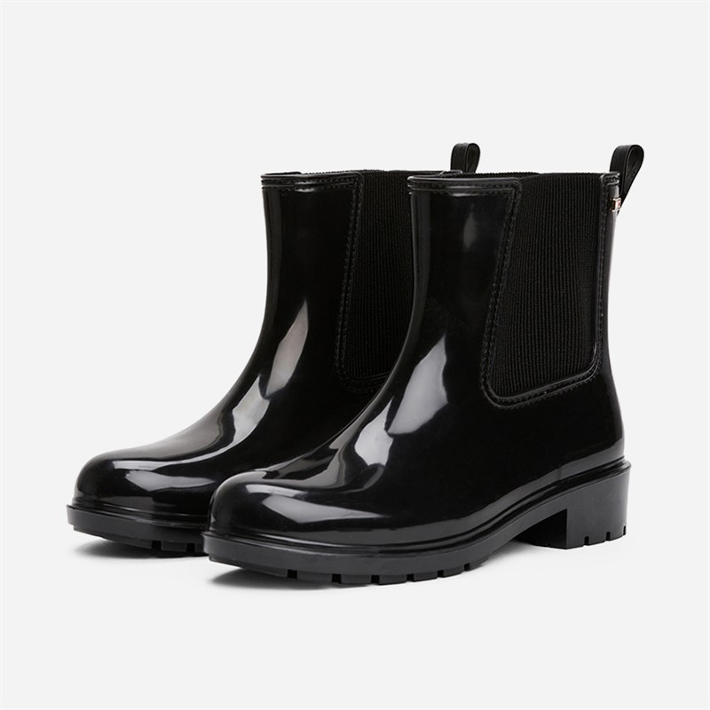 Tommy Hilfiger Womens Glossy Wellies Black